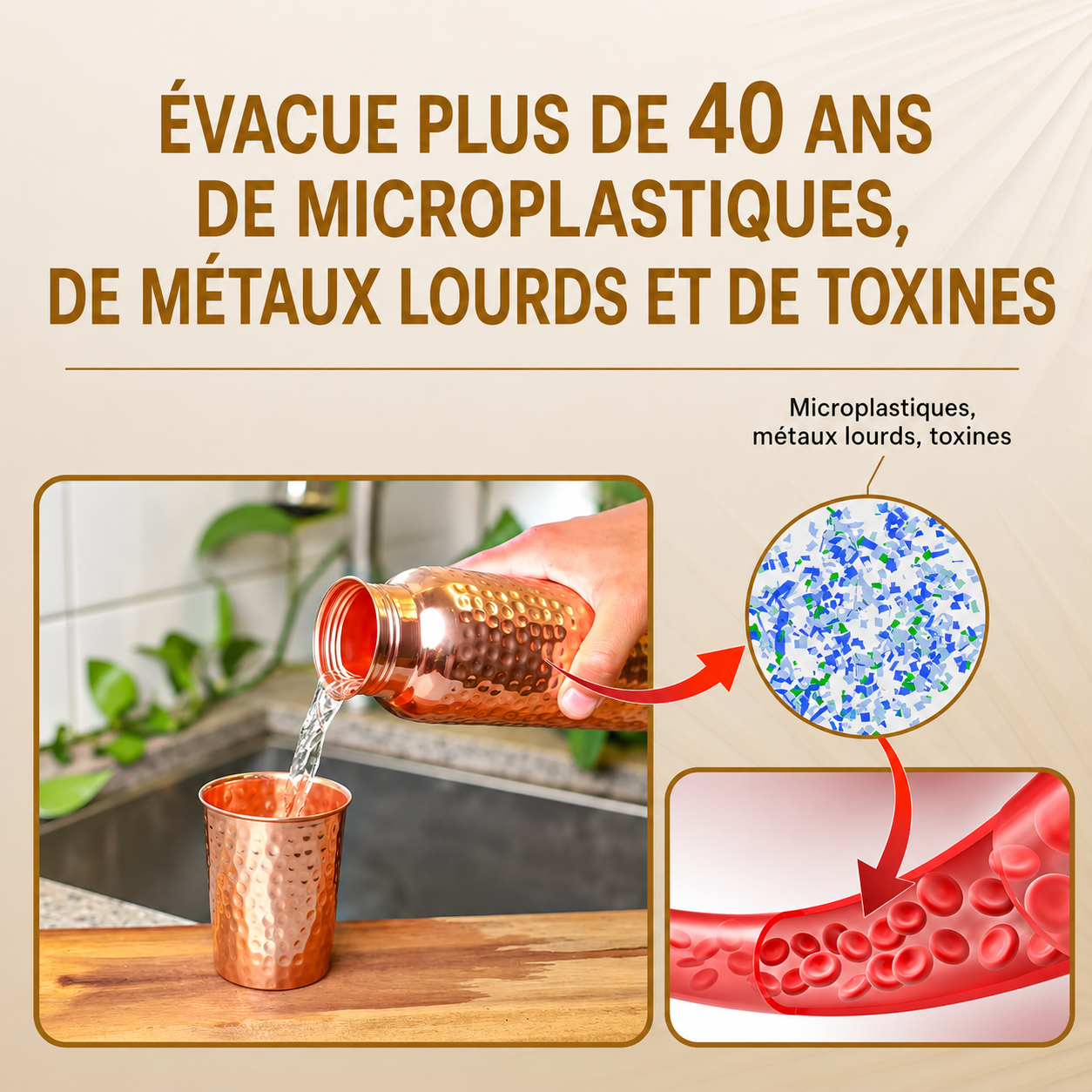 Bouteille d'eau en cuivre pur certifiée en laboratoire