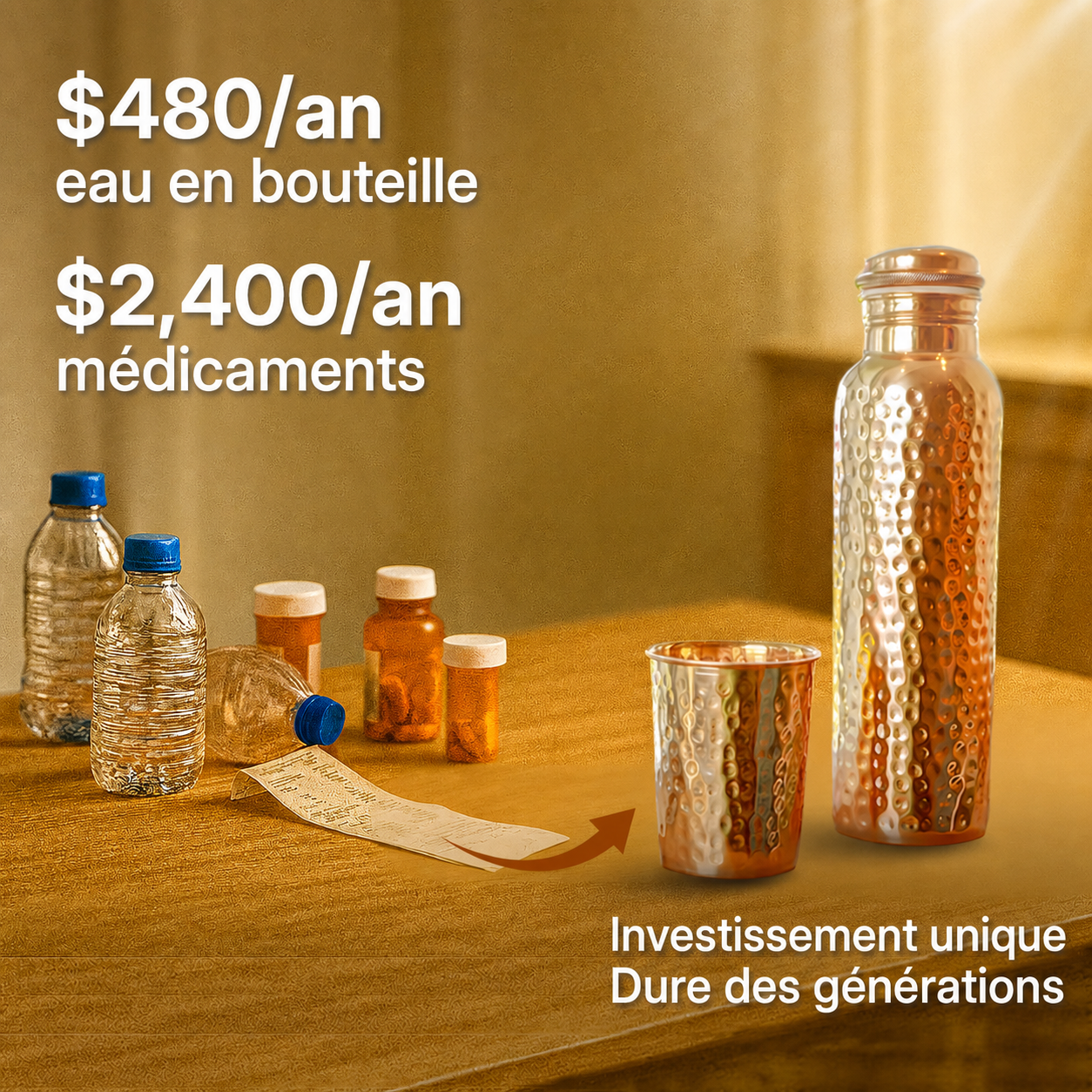 Bouteille en cuivre de qualité héritage