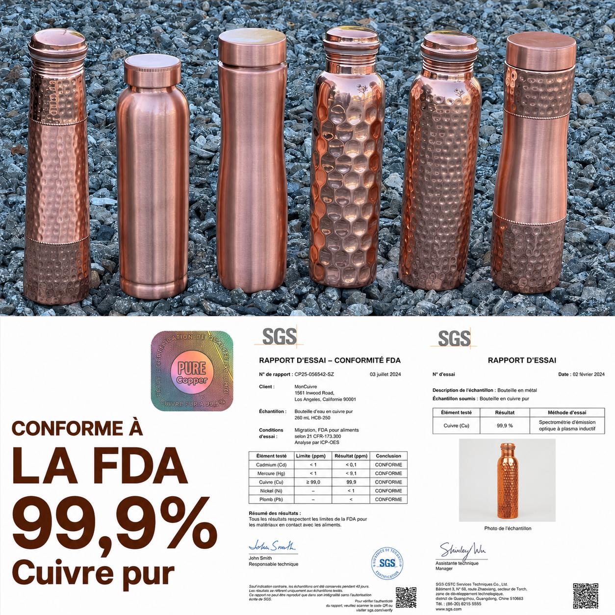 Cuivre pur certifié en laboratoire SGS